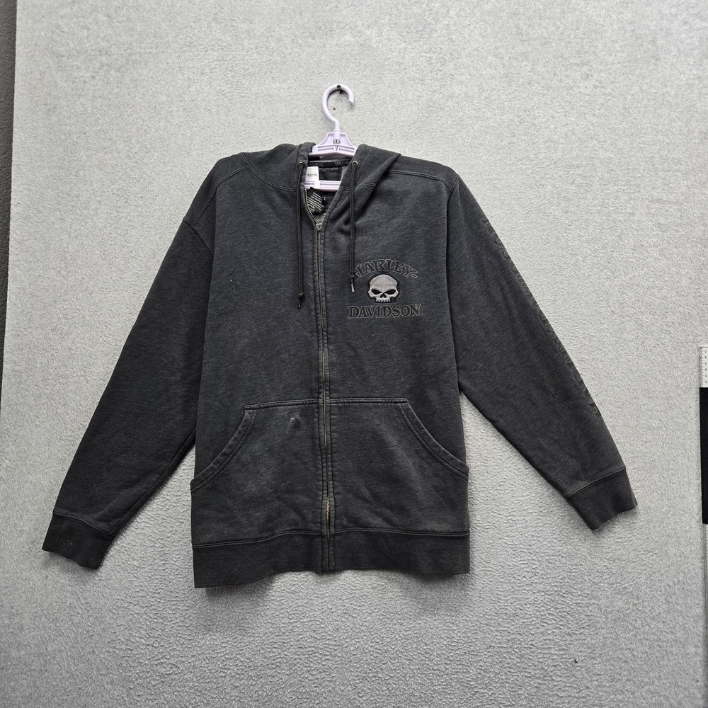 Harley-Davidson‎ Men Hoodie S Gray Embroidered Graphic Fleece Skull Logo READ